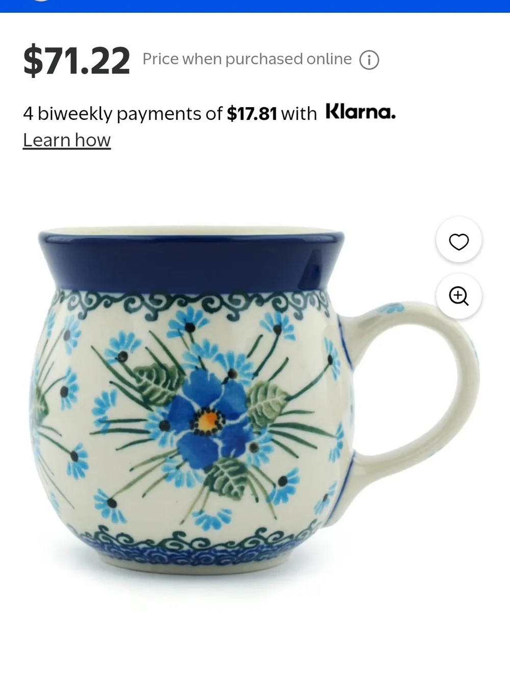 Polish Pottery Bubble Mug 12 oz Forget Me Not Handpainted